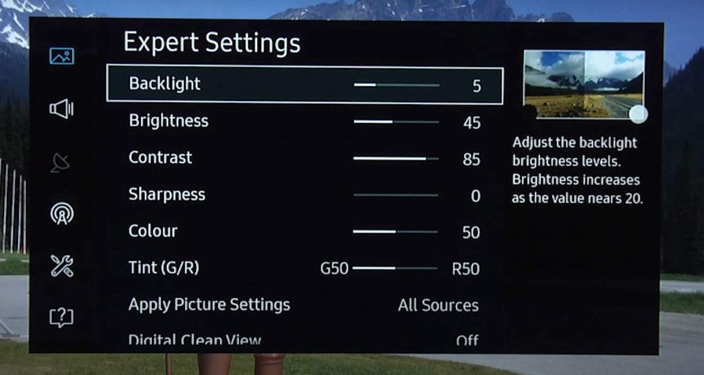 Set the backlight on Samsung KS8500 between 4 and 6