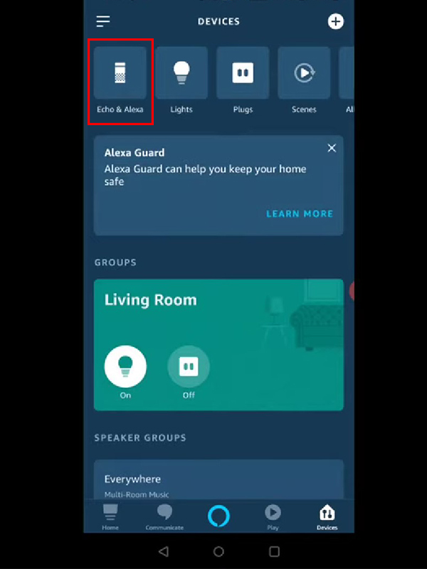 After going to Devices, tap on "Echo & Alexa"