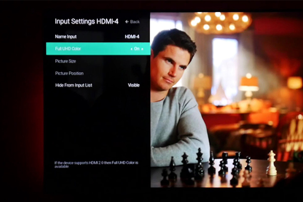 The Full UHD Color option must be on for HDR content