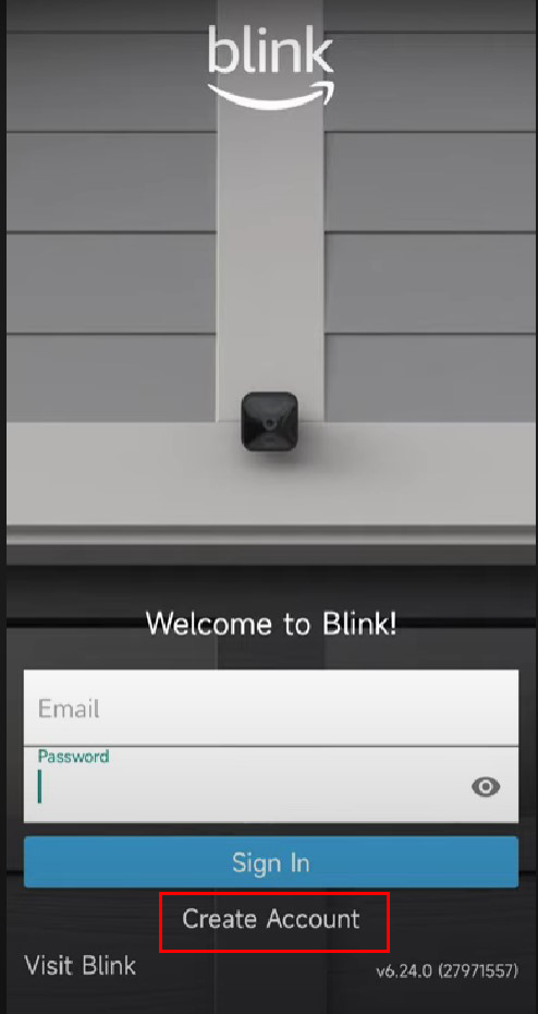 Launch the Blink app and tap on "Create Account".