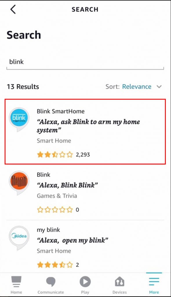 Search the skills for Blink Smart Home
