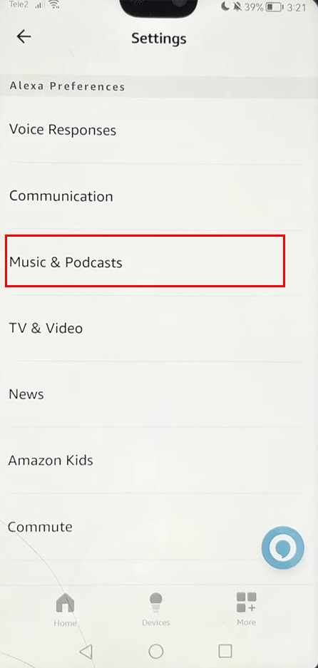 On the menu that appears, tap on "Music & Podcasts"